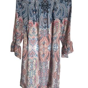 Indigo Rose Boho Woven Mini Dress 3/4 Length Sleeve Women’s Size M